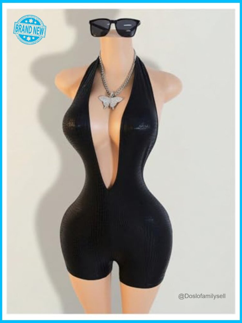 Faux Leather Halter V Neck Romper Open Back Bodycon Jumpsuit Shorts Rave Outfits - Picture 5 of 5